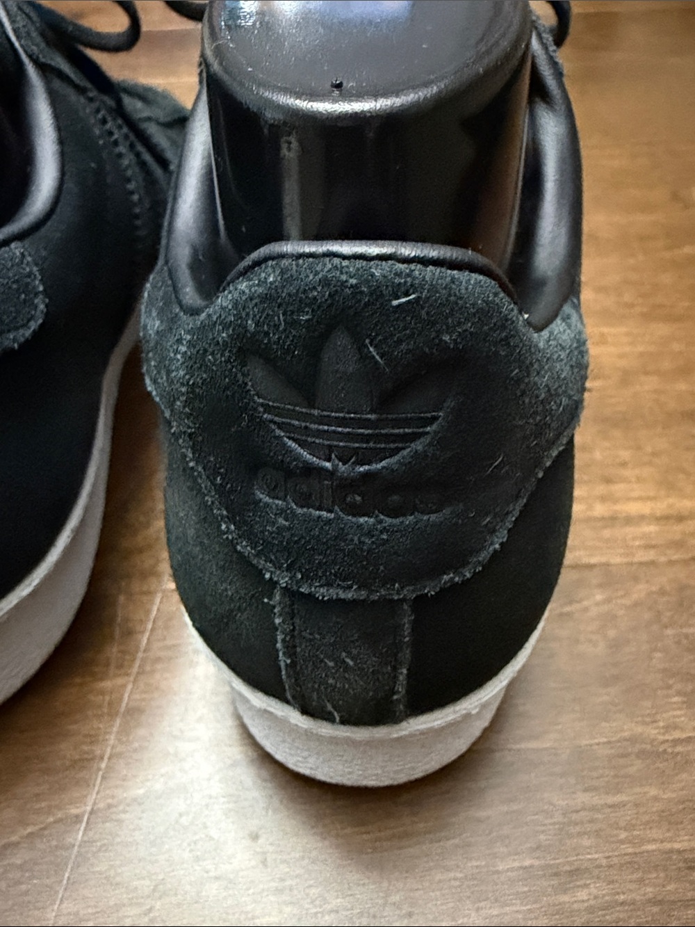 adidas Black Suede Sneakers with Aged Copper-Tone Shell Toe - Picture 6 of 10